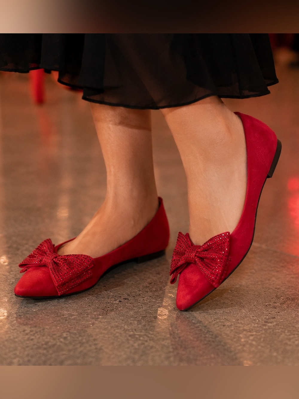 Kelly & Katie Red Rhinestone Bow Pointed Toe Ballet Flats